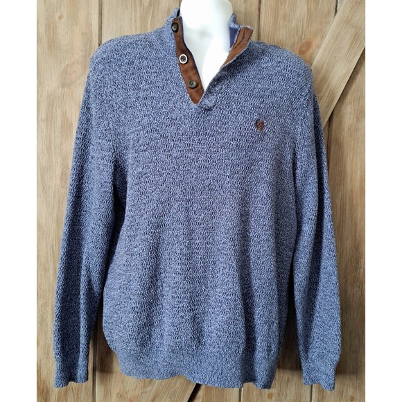 Chaps 3 Button Pullover Sweater Mens XL Brown Elbow Patches Preppy Office Casual - Picture 6 of 14